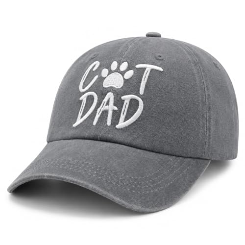 Waldeal Cat Dad Hat for Men, Embroidered Adjustable Cotton Baseball Cap, Funny Fathers Day Birthday for Cat Lovers - color: Gray