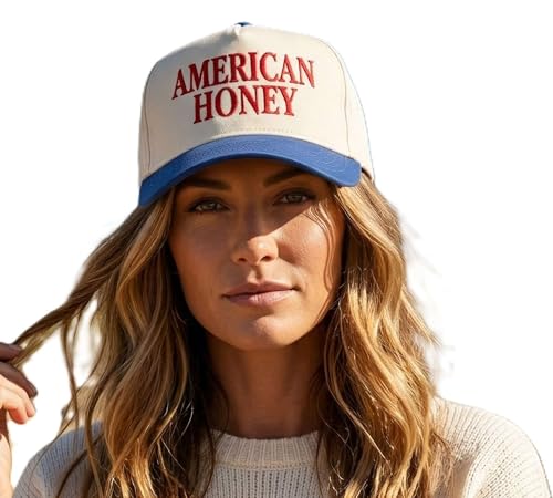 D&Y Retro 2-Tone Canvas Baseball Cap for Women - Funny Embroidered Distressed Snapback, Adjustable Cotton Dad Hat - color: American Honey-cobalt Blue