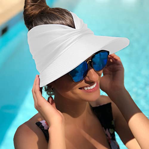 Muryobao Womens Sun Visor Hat Wide Brim Summer UPF 50+ UV Protection Beach Sport Cap - color: White