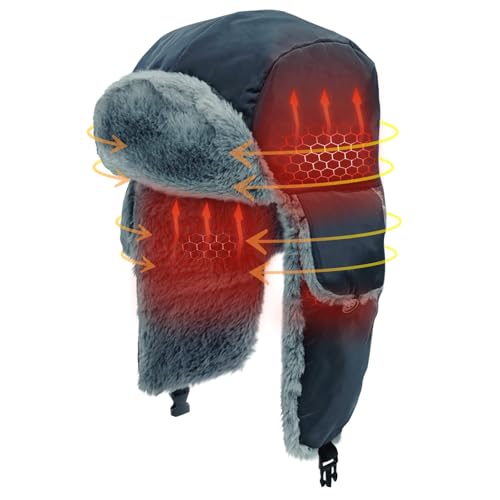 Heated Trapper Hat, 24.8 Inch Electric Winter Heated Hat with Rechargeable Battery for Men Women - color: Navy Blue