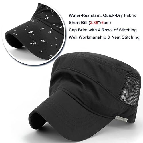 Loneshark Water Resistant Military Hat Quick Dry Cadet Cap Army Flat Top - color: Sport-logo-w-mesh-black