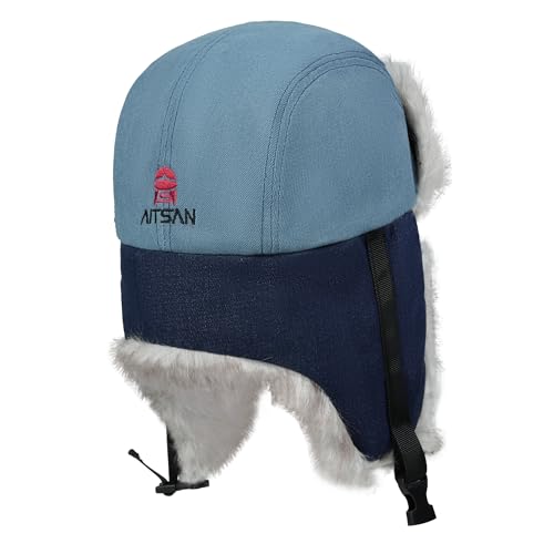 Croogo Trapper Hat Winter Hats for Men Trooper Russian Warm Hat with Ear Flaps Women Ushanka Fur Hat Windproof Ski Hat - color: Pl2510-lightblue