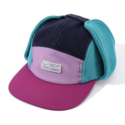 Retro Patchwork Polar Fleece Trapper Hat with Visor, Warm Winter Earflap Cap Flat Brim 5 Panel Baseball Ushanka Hats - color: Mg-lfm25128-blue