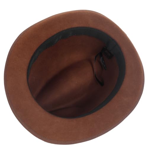 Men's Wool Fedora Hats Women Felt Trilby Derby Hat with Feather - color: Brown, size: X-Large