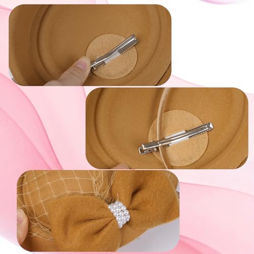 Fascinator Hat for Women Veil Fascinators Tea Party Wedding Retro Pillbox Hats for Cocktail Dresses Accessories - color: Khaki