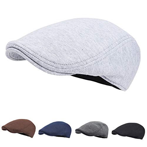 FEINION Men Cotton Newsboy Cap Soft Fit Cabbie Hat - color: Light Grey