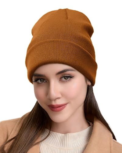 ROYBENS Satin Lined Beanie Hat for Women Men, Wool Knit Cuffed Winter Hats - color: 1pcs Camel