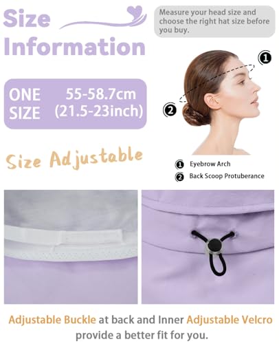 Rosoz Women Sun Hat with Ponytail Hole Wide Brim Bucket Hats UPF 50+ Beach Hiking Gardening Hat Water-Resistant Outdoot Hat - color: Purple