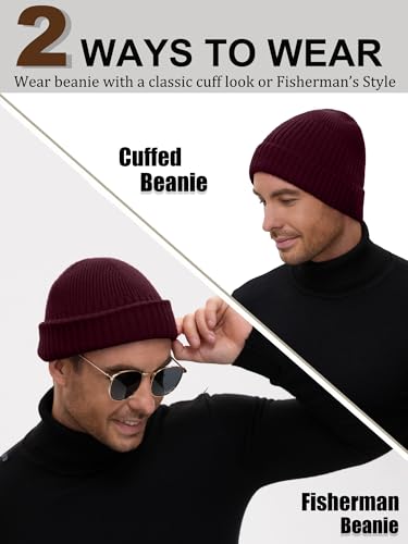 Wool Short Fisherman Beanie for Men Women Double Cuffed Skull Caps - color: 1pcs-wine Red