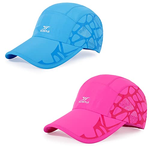 Running Hat Mesh Quick Dry Hat Baseball Cap for Women Men - color: Lakeblue+rosered