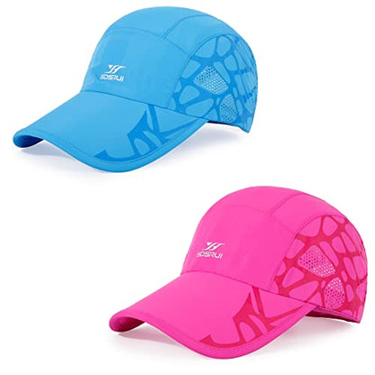Running Hat Mesh Quick Dry Hat Baseball Cap for Women Men - color: Lakeblue+rosered