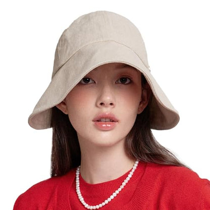 WHITE SANDS MOJA Linen Blend Victorian Bonnet Hat Sun Cap, Foldable Summer Visor | NEW Katy - color: Beige