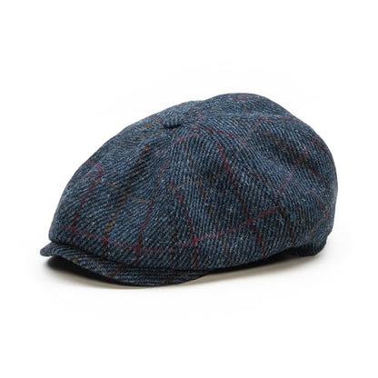 Sterkowski Shelby | 100% Harris Tweed Newsboy Cap for Men | 8 Panel Peaky Style Hat - color: Blue/Red Check, size: 6 7/8