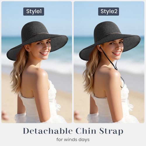 Sun Hats for Women, UPF 50+ Sun Protection, Beach Hat with Wide Brim - color: Black