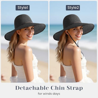 Sun Hats for Women, UPF 50+ Sun Protection, Beach Hat with Wide Brim - color: Black