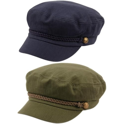Funky Junque Greek Fisherman Newsboy Cap, Cotton Captains Bakerboy Hat - color: 2 Pack - Navy & Olive