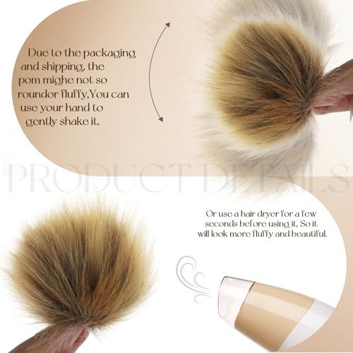 Tatuo 16 Pcs Faux Fur Pom Poms for Hats, Natural - color: Natural