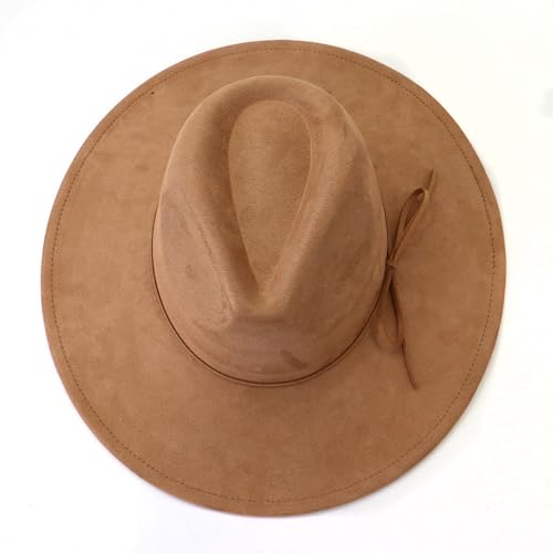Fedora Hats for Women Man with Big Wide Brim Classic Suede Panama Hat Western Outdoor hat - color: Camel