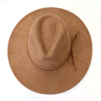 Fedora Hats for Women Man with Big Wide Brim Classic Suede Panama Hat Western Outdoor hat - color: Camel