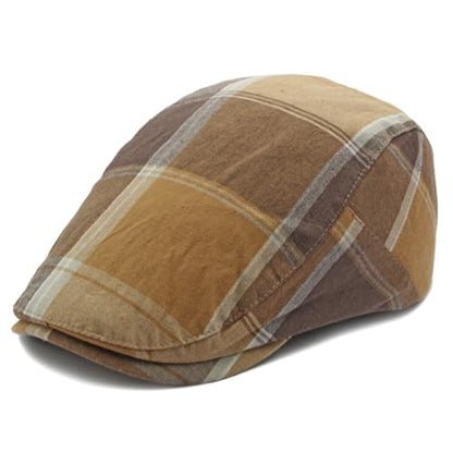 Plaid Newsboy Hats Flat Cap for Men Women Ivy Catsby Cabbie Driving Hat - color: Plaid-03-khaki