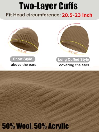 Wool Short Fisherman Beanie for Men Women Double Cuffed Skull Caps - color: 1pcs-light Coffee