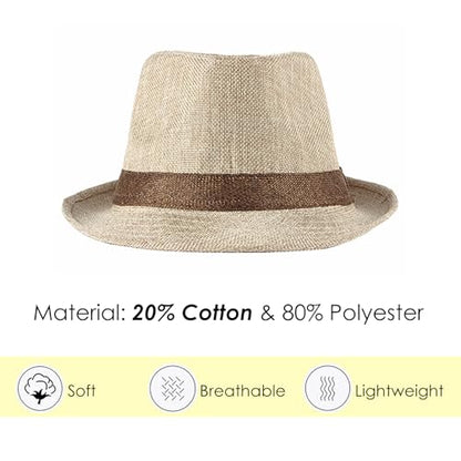 Lisianthus Mens Short Brim Summer Panama Fedora Trilby Sun Hat - color: Beige With Coffee Band