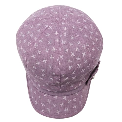 Women's Lady's Cotton Beret Cap Newsboy Cap Drawing Beret Hat Bakerboy Cabbie Cap with Bowknot Decor - color: Purple