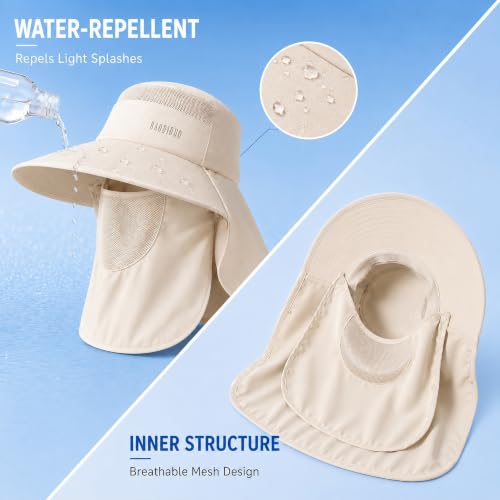HUAMULAN Women Wide Brim Sun Hat Ponytail UV Protection Visor Fishing Cap - color: Beige