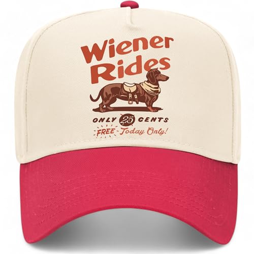 Weiner Dog Rides Vintage Trucker Hat | Premium Snapback Hat for Men & Women - color: Red/Natural