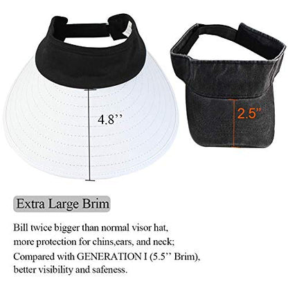 2PCS Wide Brim Sun Visor Hat Women Large UV Protective Golf Beach Cap, Korea Design - color: 1black+1mixed