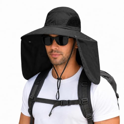 Sun Protection Hat with Neck Flap, Wide Brim Fishing Hat for Men and Women
