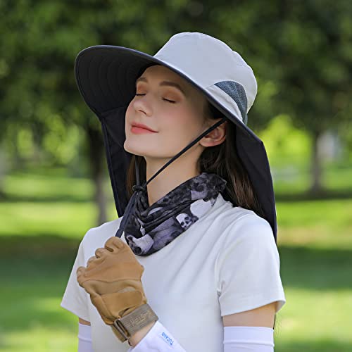HUAMULAN Women Men Wide Brim Sun Hat Hiking Fishing Hats with Neck Flap - color: Hyp011-qianhui