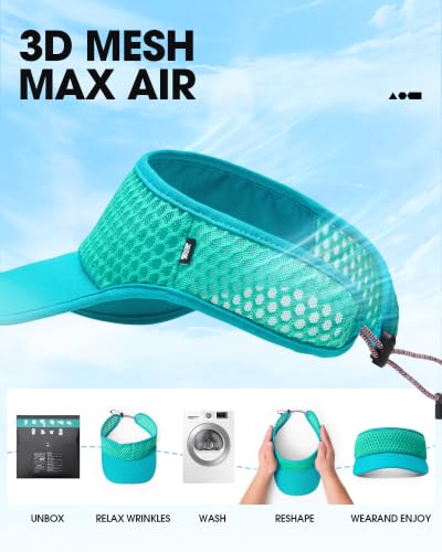 SUNMECI Mesh Breathable Sports Visor - Men Women Adjustable Lightweight Quick Dry Sun Hat for Tennis, Golf, Running - color: Turquoise