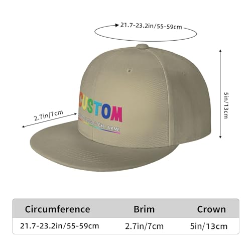 Custom Snapback Hats for Men Personalized Hip Hop Flat Bill Brim Baseball Cap Add Your Own Text Photo Logo - color: Single Color - Natural
