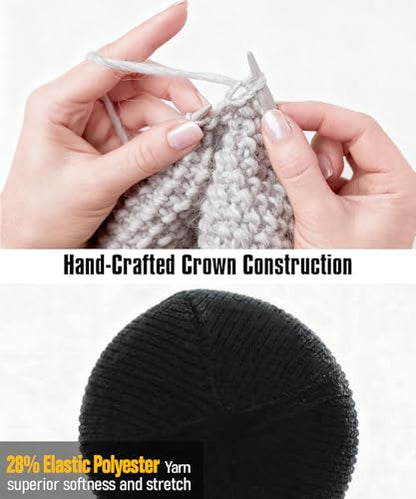 EMPIRELION Warm Cuffed Beanie for Winter, 9 cm Extra-Warm Fold, 42-30-28 Stretch Yarn, Wind-Resistant, One Size - color: Black