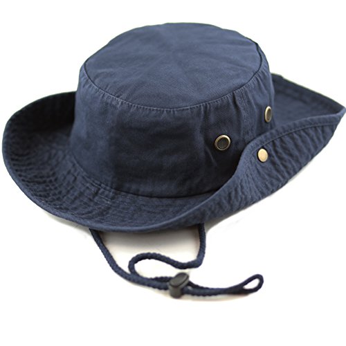 The Hat Depot Cotton Stone-Washed Safari Wide Brim Foldable Double-Sided Sun Boonie Bucket Hat - color: 2. Cotton - Navy, size: Small-Medium