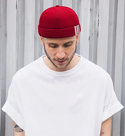 Glamorstar Dome Brimless Hats for Women Men Sailor Docker Beanie Cap Hip Hop Hats - color: Red