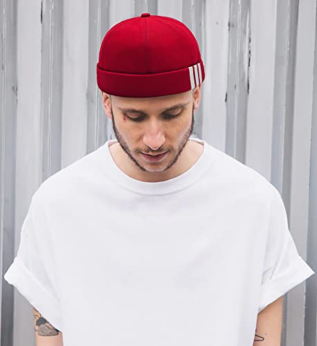 Glamorstar Dome Brimless Hats for Women Men Sailor Docker Beanie Cap Hip Hop Hats - color: Red