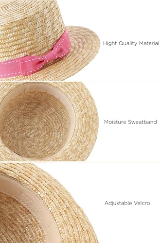 BABEYOND Men's Straw Boater Hat, 1920s Gatsby Summer Costume Accessory - color: Pink, size: Large-X-Large