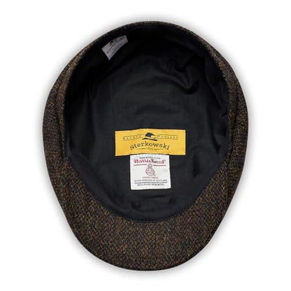 Sterkowski Shelby | 100% Harris Tweed Newsboy Cap for Men | 8 Panel Peaky Style Hat - color: Black/Yellow, size: 7 1/2