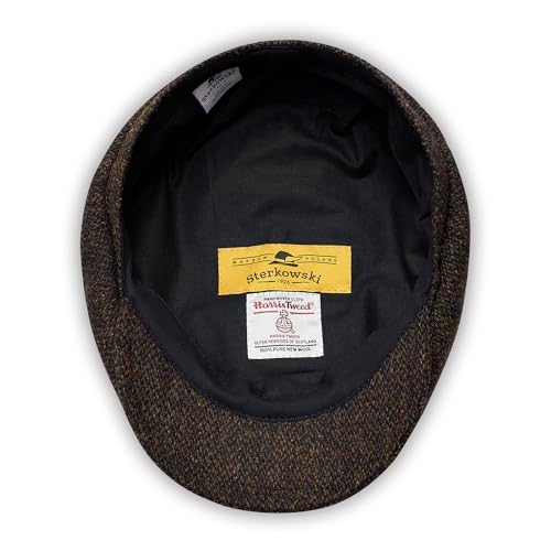 Sterkowski Shelby | 100% Harris Tweed Newsboy Cap for Men | 8 Panel Peaky Style Hat - color: Black/Yellow, size: 7 1/2