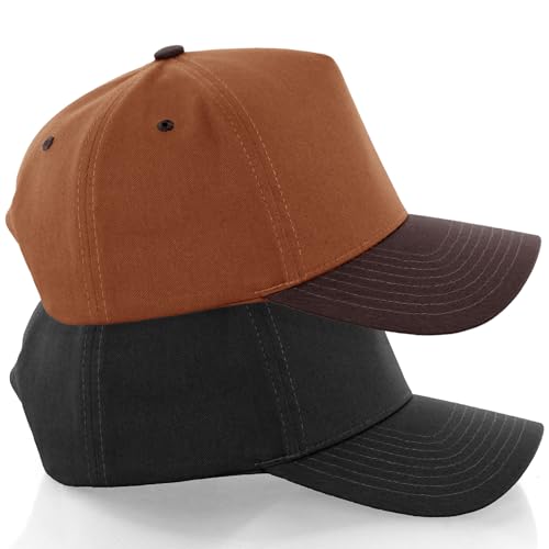 Daxton Men Original Trucker Hat Cotton Twill with Adjustable Snapback 5 Panel A-Frame Cap - color: 2 Pack - All Black, Rust Brown