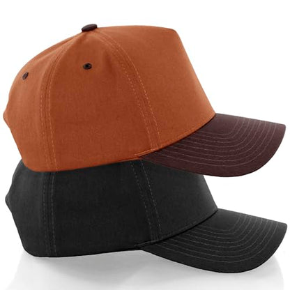 Daxton Men Original Trucker Hat Cotton Twill with Adjustable Snapback 5 Panel A-Frame Cap - color: 2 Pack - All Black, Rust Brown