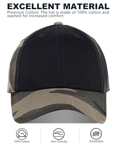 GADIEMKENSD Unstructured Baseball Cap Adjustable, Running Hat for Men Women, Cotton Dad Hat Plain for Outdoors Activities - color: Camo Brown/Black