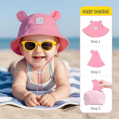 Baby Bucket hat Cute Infant Bear Sun Hat Summer Girls Boys Cap - color: White