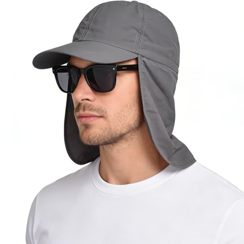 Baseball Sun Cap with Neck Flap, UPF 50+ Waterproof Sun Hat for Men Women - color: Dark Grey
