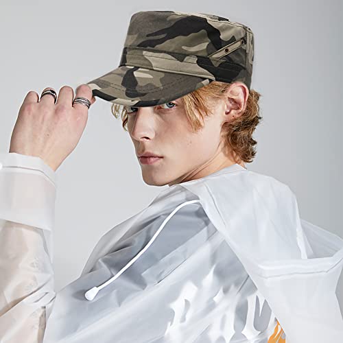 Unisex Cadet Army Cap Adjustable Flat Top Cap Washed Cotton Military Hat Baseball Cap - color: Camo