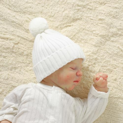 Baby Hats and Booties Set Newborn Knit Pompom Beanie Caps Shoes Winter - color: White