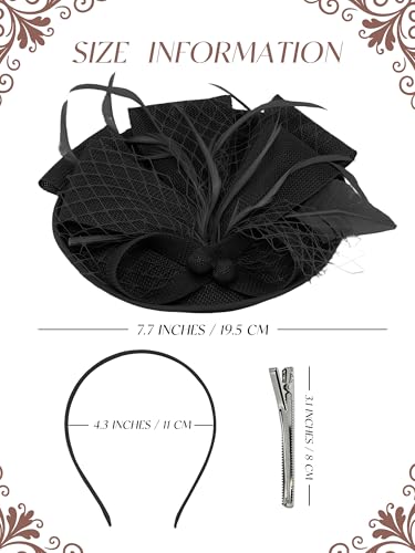 Women Fascinators Hats Tea Party Headband Hair Clip Feathers Hat for Wedding Cocktail Party - color: Black