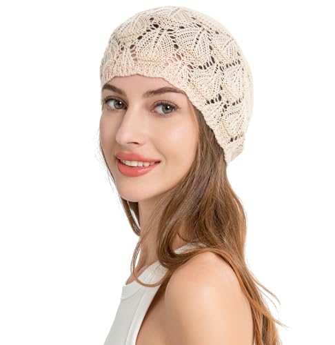 ZLYC Crochet Slouchy Beanie for Women Soft Lightweight Skull Cap - color: Solid Beige
